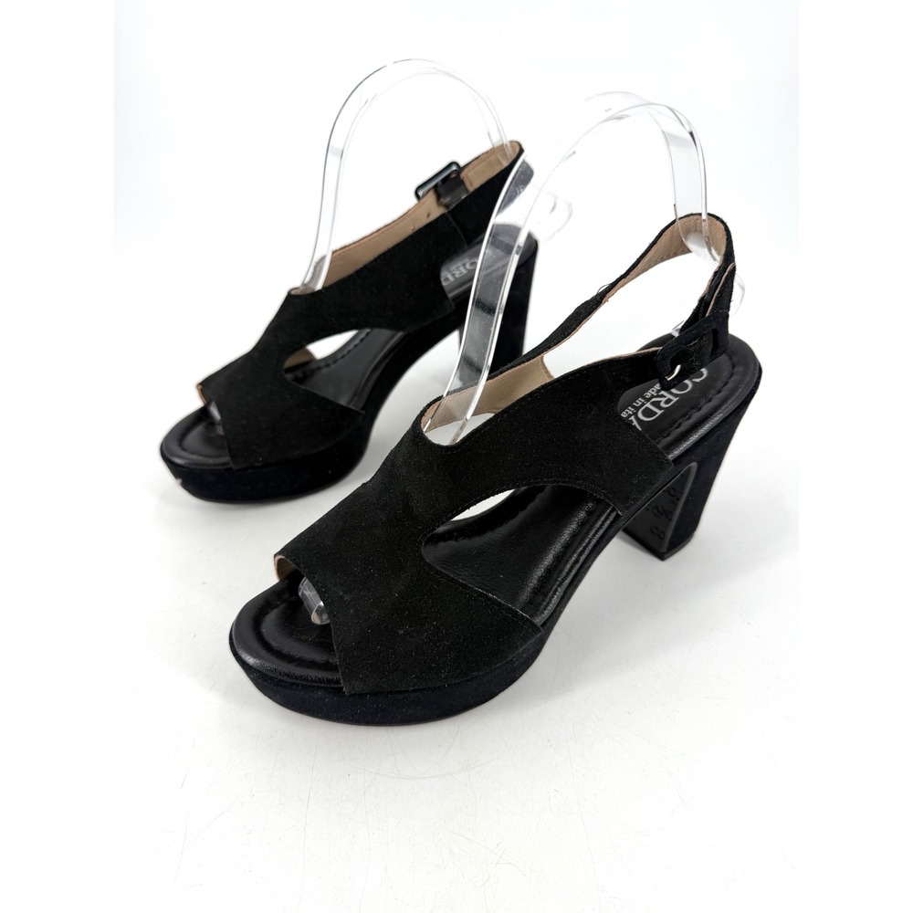 Cordani Platform Sandals Womens 38 Black Suede Slingback Block Heel Italian Chic